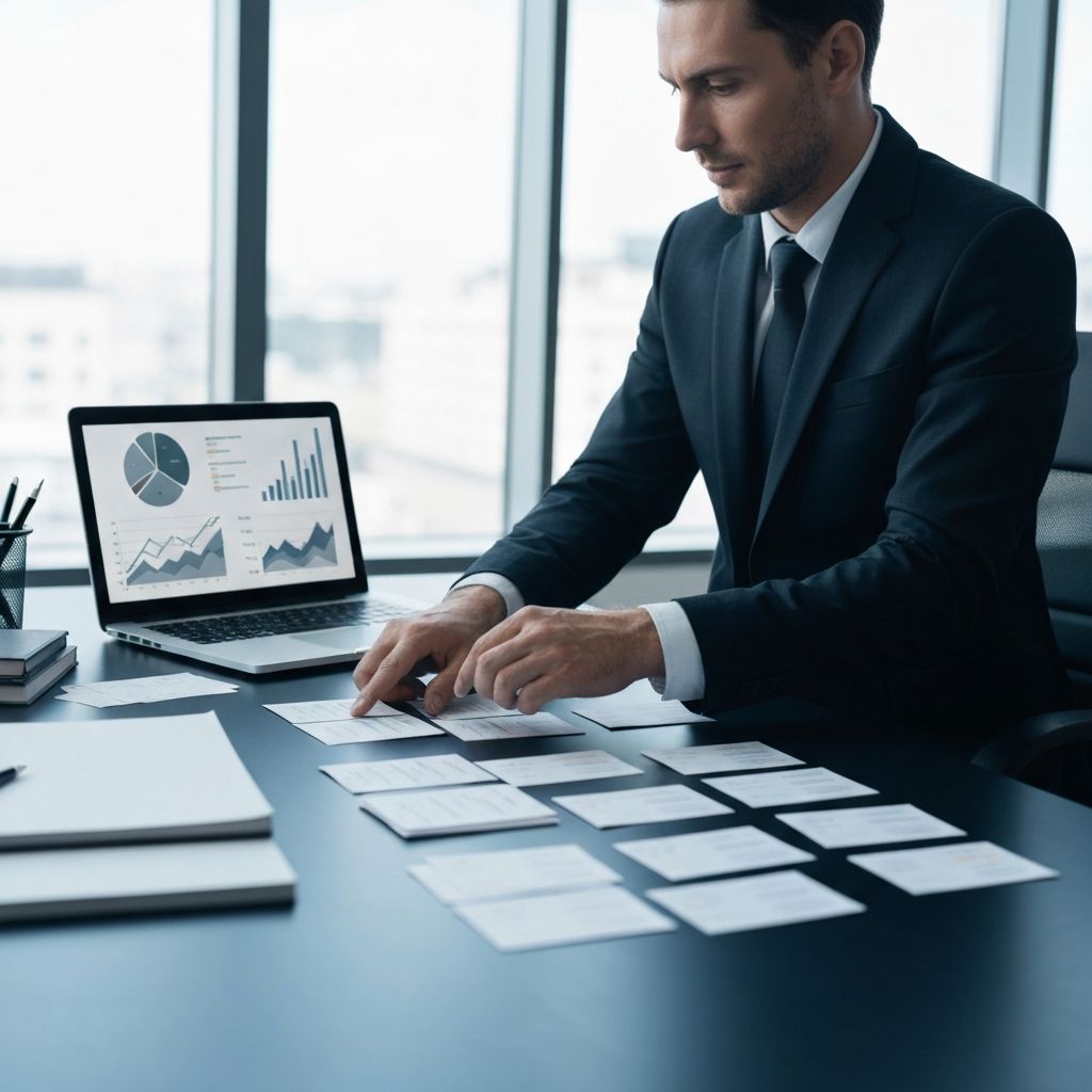 Corretor imobiliário analisando funil de vendas com gráficos de qualificação de leads em laptop